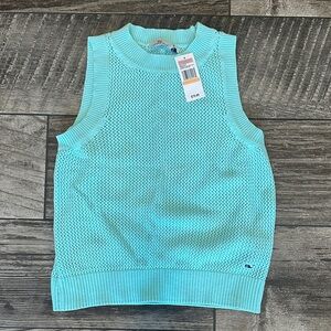 Vineyard Vines Turquoise Sleeveless Crochet Knit Top NWT Small